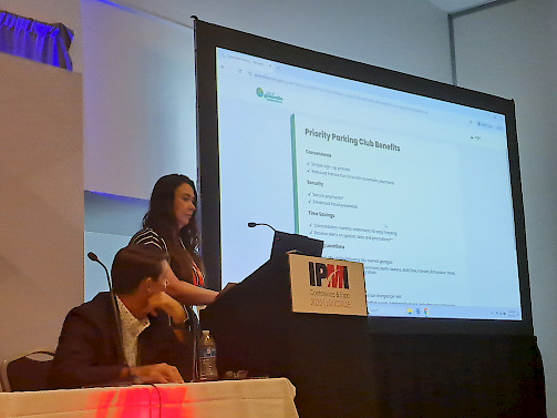 Liz Young of FAAC Parking Solutions moderates the panel about the pilot project