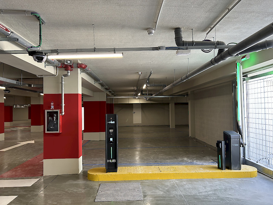 HUB parking exit lane of Galleria Vittoria shopping mall in Italy