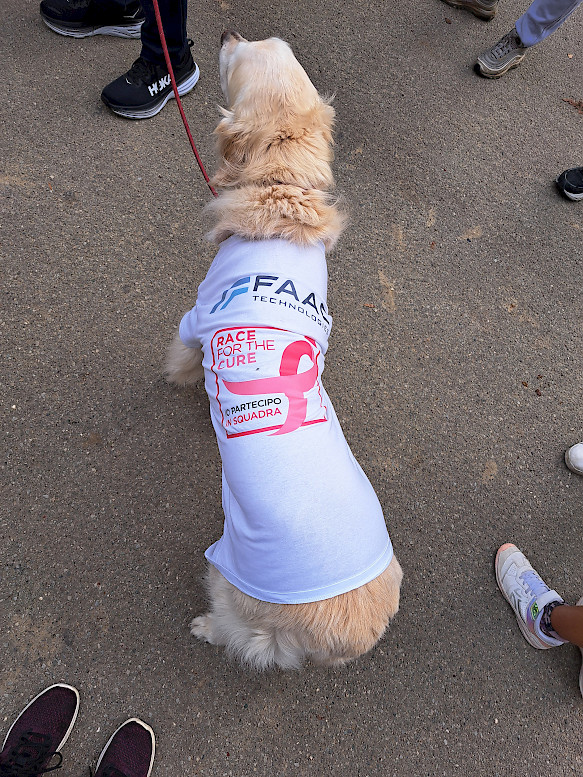 Special dog fitting the t-shirt of Race for the Cure FAAC Family 