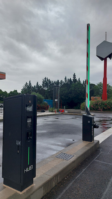 Exit lane with ticketless barrier in a supermarket in Sainte-Maxime